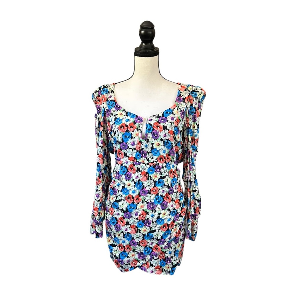 Zara Colorful Floral Print Long Sleeve Mini Dress Gardencore Feminine Romantic L